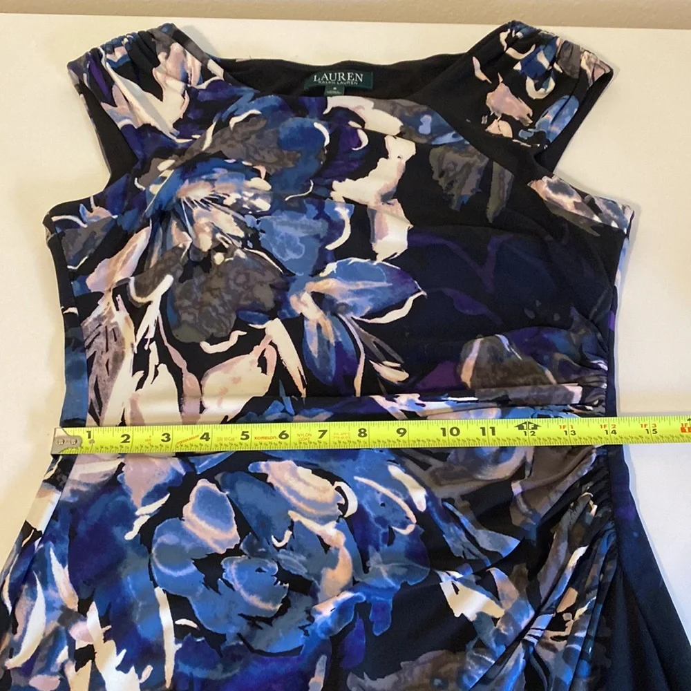 Lauren Ralph Lauren Navy Floral Cap-Sleeve Dress size 8 fully lined - Picture 6 of 12